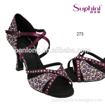Suphini Purple Leopard Flare Heel Latin Dance Shoes